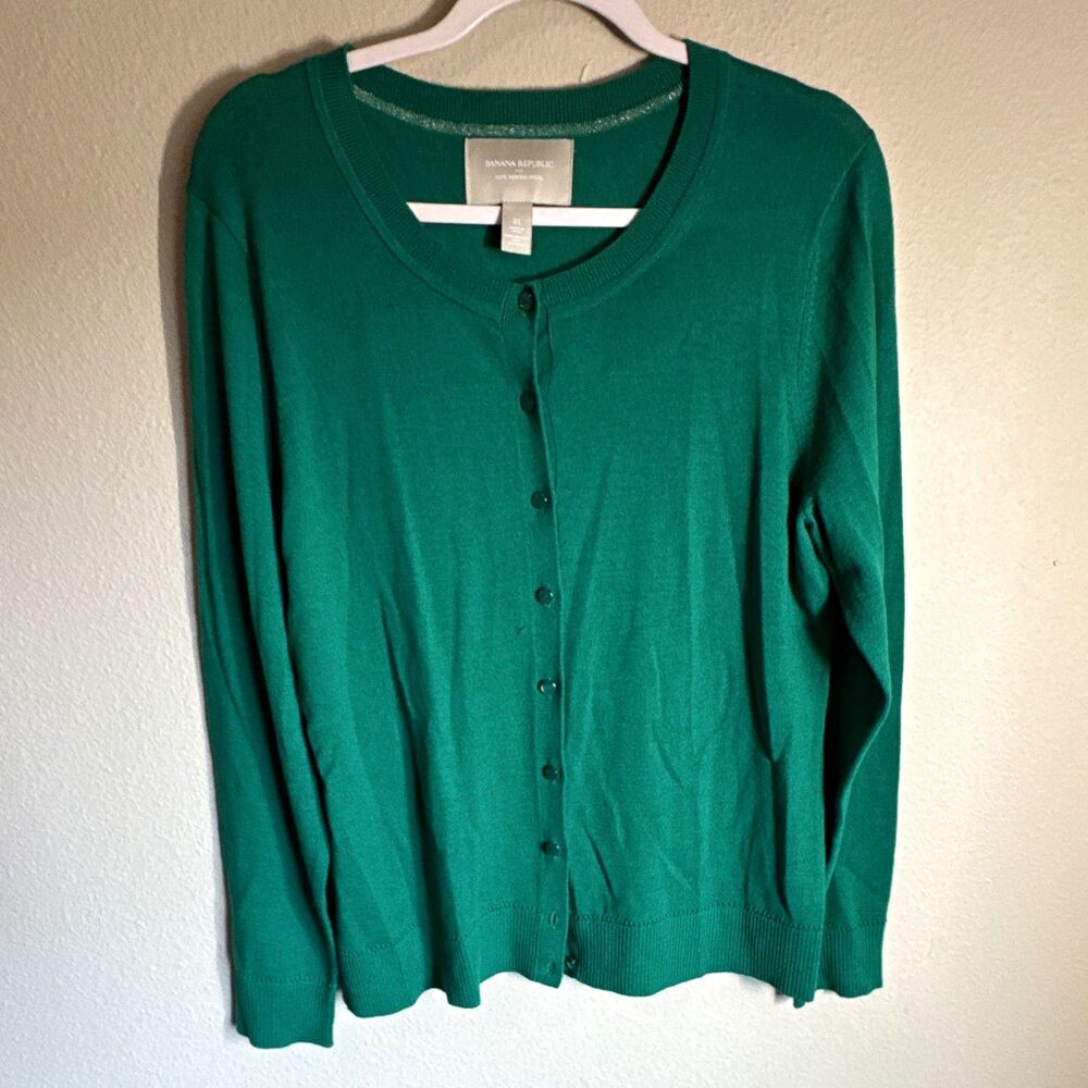 Banana Republic Women’s Merino Wool Knit Cardigan Sweater Green XL